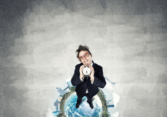 Comic businessman in red glasses