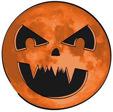 Jack-o-Lantern face carved into an Orange Coloured Moon.