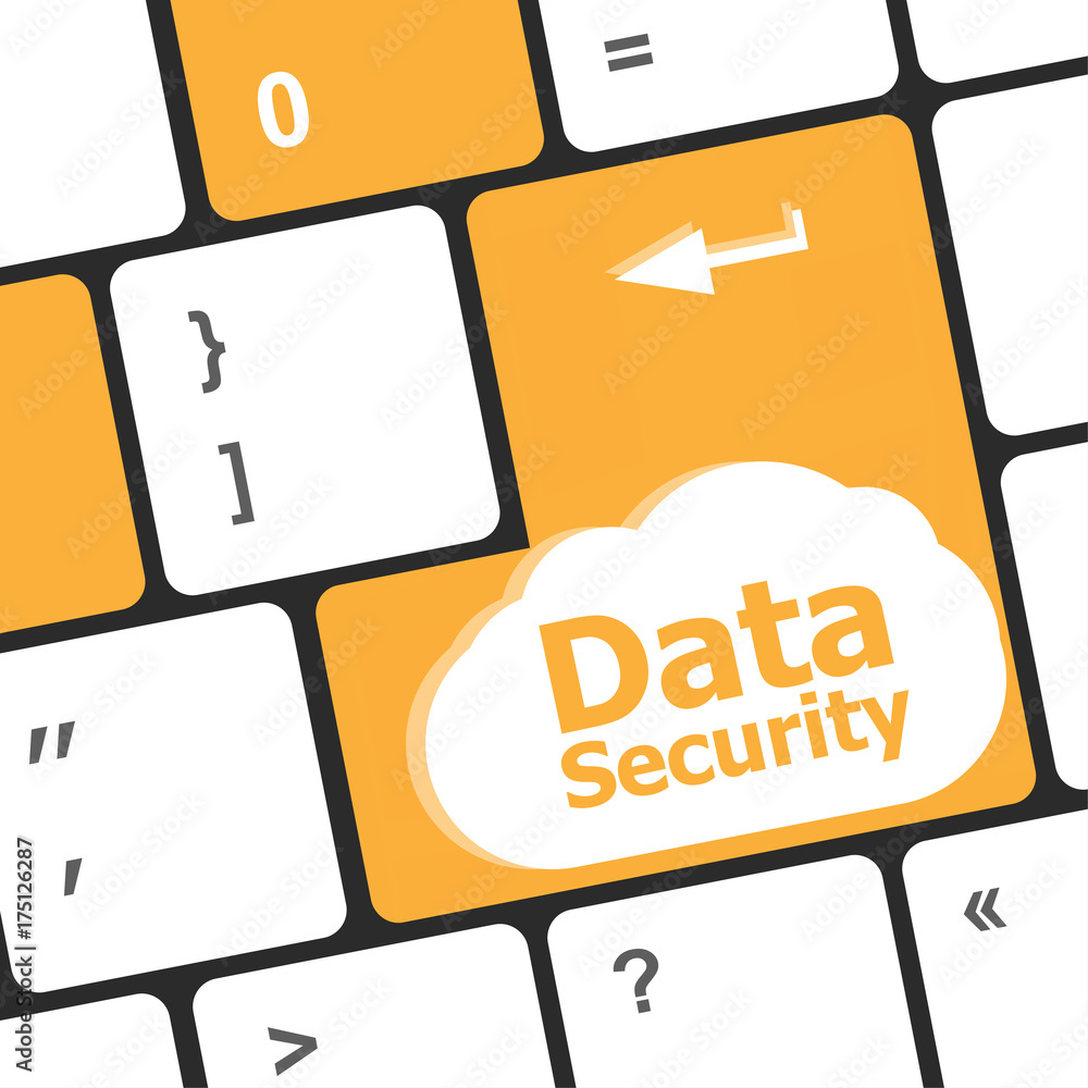 Poster data security word with icon on keyboard button