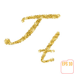 Obraz premium Gold rush. Gold alphabetic letter t. Vector gold alphabet. Font with golden glitter. Letter 