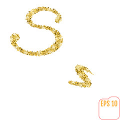 Gold rush. Gold alphabetic letter s. Vector gold alphabet. Font with golden glitter. Letter 