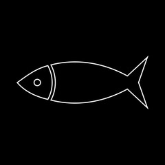 fish icon, symbol, pictogram, sign - white, black background - cute - perfect for web & print - vector 
