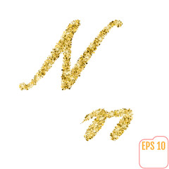 Obraz premium Gold rush. Gold alphabetic letter n. Vector gold alphabet. Font with golden glitter. Letter 
