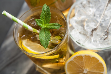 Ice tea with lemon and mint