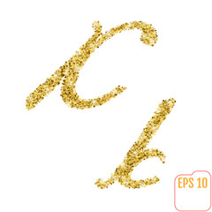 Gold rush. Gold alphabetic letter k. Vector gold alphabet. Font with golden glitter. Letter 