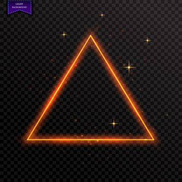 Vector glowing magic triangle frame. A glowing neon wave of fire. Effect of shine gloss on a dark transparent background