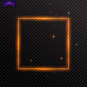 Vector Glowing Magic Square Frame. Glowing Neon Fire Wave. Glitter Sparkle Trail Effect On Dark Transparent Background.