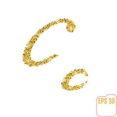 Gold rush. Gold alphabetic letter c. Vector gold alphabet. Font with golden glitter. Letter 