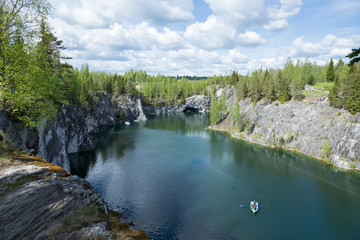 Marble quarry in Ruskeala Park in Republic of Karelia