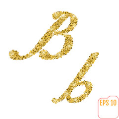 Gold rush. Gold alphabetic letter b. Vector gold alphabet. Font with golden glitter. Letter 