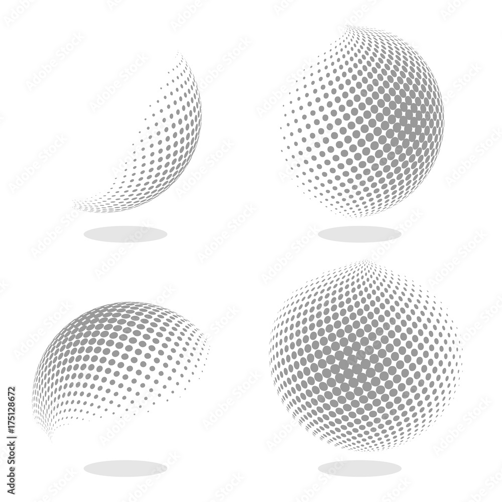 Poster abstract globe dotted sphere. 3d halftone effect vector background. black and white set of vector il