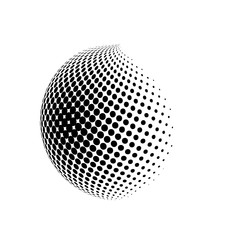 Abstract globe dotted sphere, 3d halftone effect vector background. Black and white vector illustration.