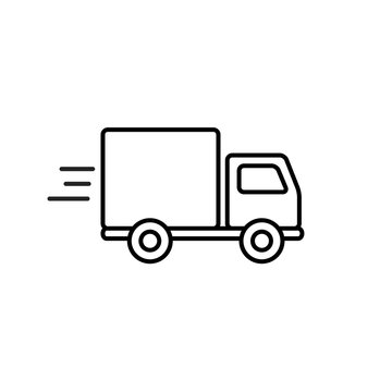 Fast shipping delivery truck outline icon in flat style. Vector line symbol