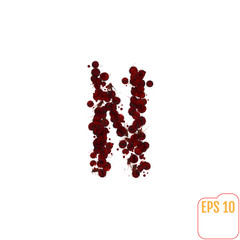 Blood Alphabet, various blood or paint splatters, different blood splashes, drops and trail. Letter 