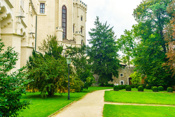 The park around the Castle of Hluboka in the Czech Republic. Czech Windsor. Medieval fortress....