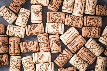 Wine corks background overhead