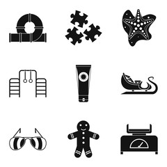 Childrens resort icons set, simple style