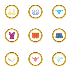 Fototapeta premium Female underwear icons set, cartoon style