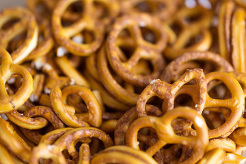 Closeup of a pile of crispy pretzels
