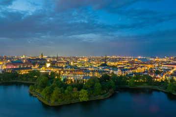 Skyline of Copenhagen city centre - the old fortress at dusk