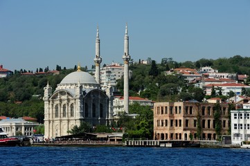 Fototapeta na wymiar Ortakoy Mosque and Bosphorus Sides, Istanbul, Turkey.