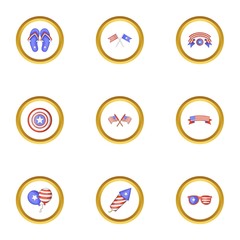 USA patriotic holiday icons set, cartoon style