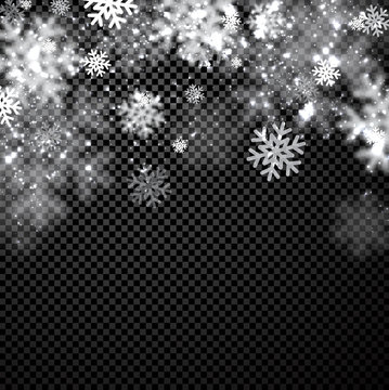 Black winter background with snowflakes.