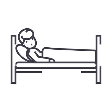 recommend clip art: patient in hospital bed vector line icon, sign, illustration on white background, editable strokes