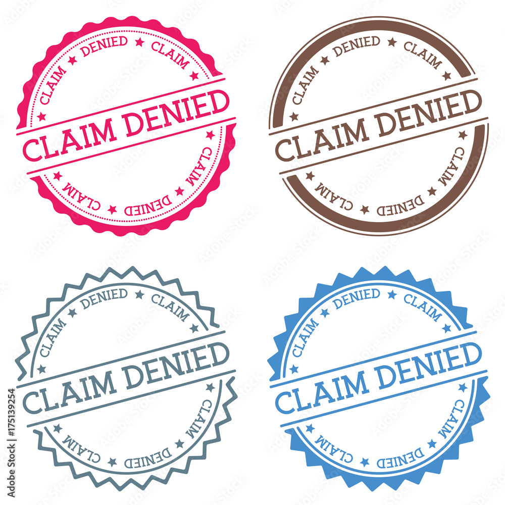 Poster claim denied badge isolated on white background. flat style round label with text. circular emblem v