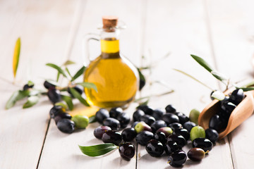 Olives And Olive Oil In a Bottle