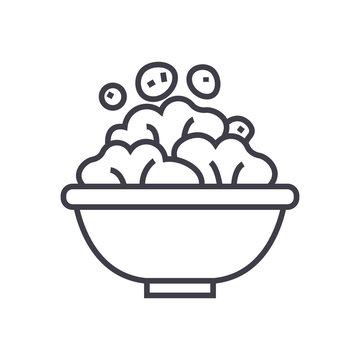 Salad Bowl Vector Line Icon, Sign, Illustration On White Background, Editable Strokes