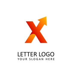 letter X logo template orange round ribbon with arrow head