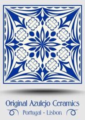 Majolica pottery tile, blue and white azulejo, original traditional Portuguese and Spain decor