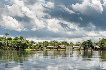 Amazon village along the river bank