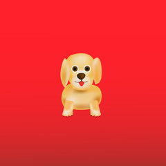Red background with dog. Illustration.
