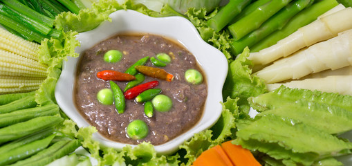 Thai shrimp paste (Nam prik kapi) Thai food with fresh vegetables