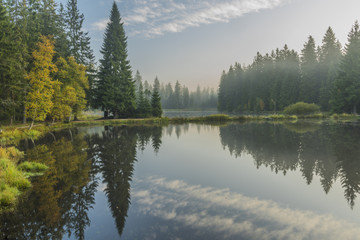 Morning fog near Bahnak ponds in Kladska village