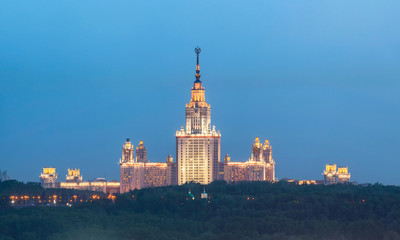 Lomonosov Moscow State University in evening light, Moscow, Russia
