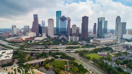 Foto op Plexiglas Aerial view of skyline downtown Houston building city, at buffalo bayou park, Houston, Texas, USA © duydophotography