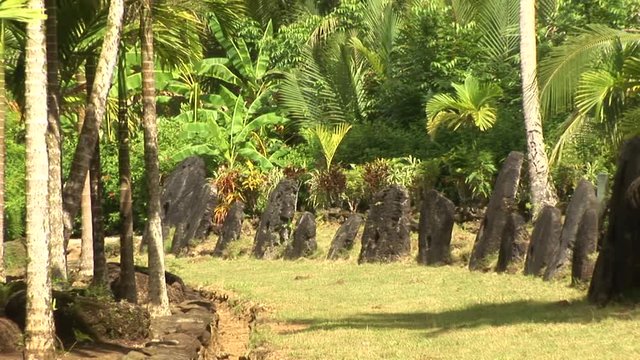 Stone money set up on island of Yap