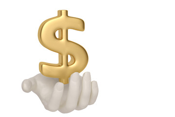 Gold dollar sign on hand.3D illustration