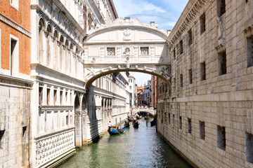 The Bridge of Sighs, a romantic symbol of the city of Venice in Italy