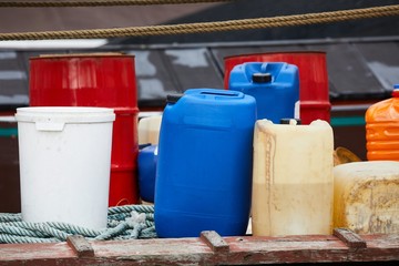 Plastic cans of chemicals