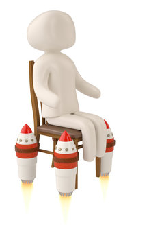 Creative 3D illustration a character on rocket chair.