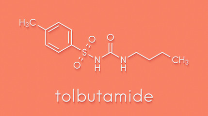 Tolbutamide diabetes drug molecule. Skeletal formula.