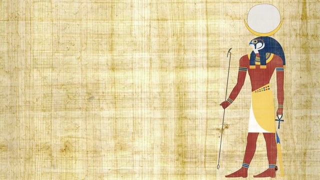 Egyptian God of Moon Khonsu on a Papyrus Background