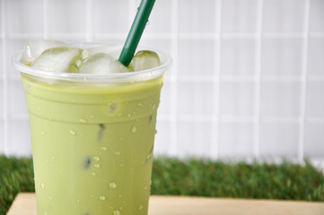 Close up Iced Green Tea with Straw