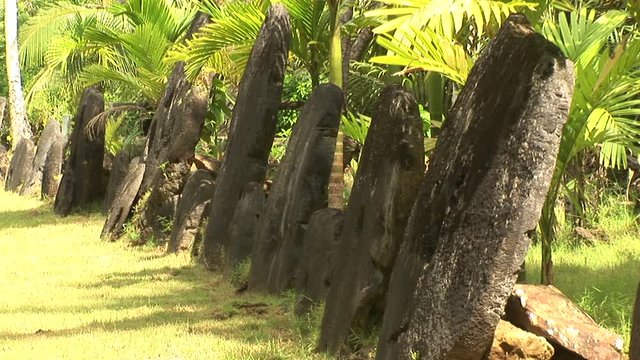 Stone money set up on remote island in Pacific
