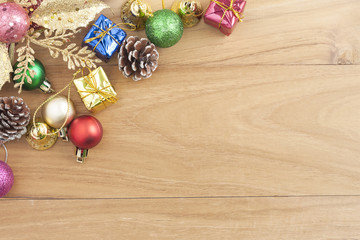 Christmas Decoration.Holiday Decoration on wooden Background.