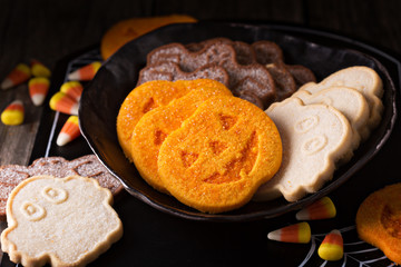 Halloween pumpkin cookies on a plate